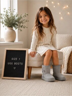 UGG Girls Light Gray Button-Detail Shearling Boot
